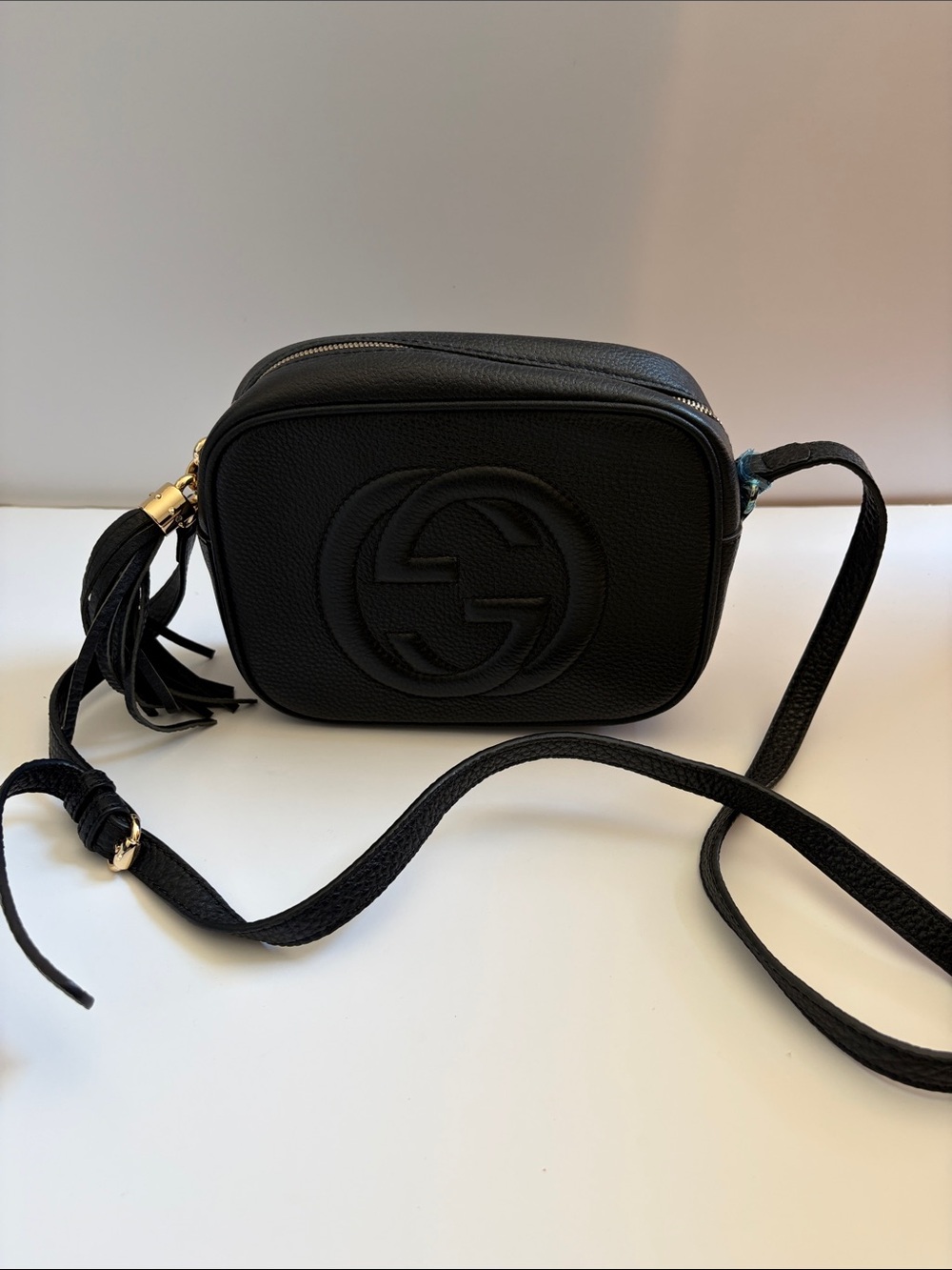 Gucci Black Pebbled Leather Crossbody Camera Bag with Tassel